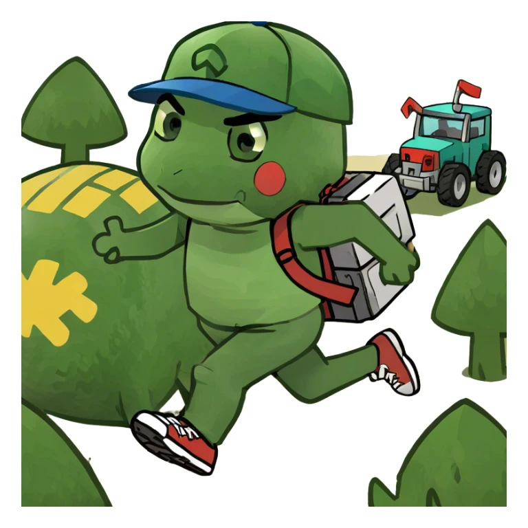 Scared Pokémon running away from Minecraft farm equipment stick with blades sticker
