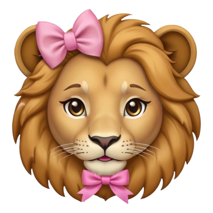 A mature female lion with makeup, a pink bow, and soft feminine eyes sticker