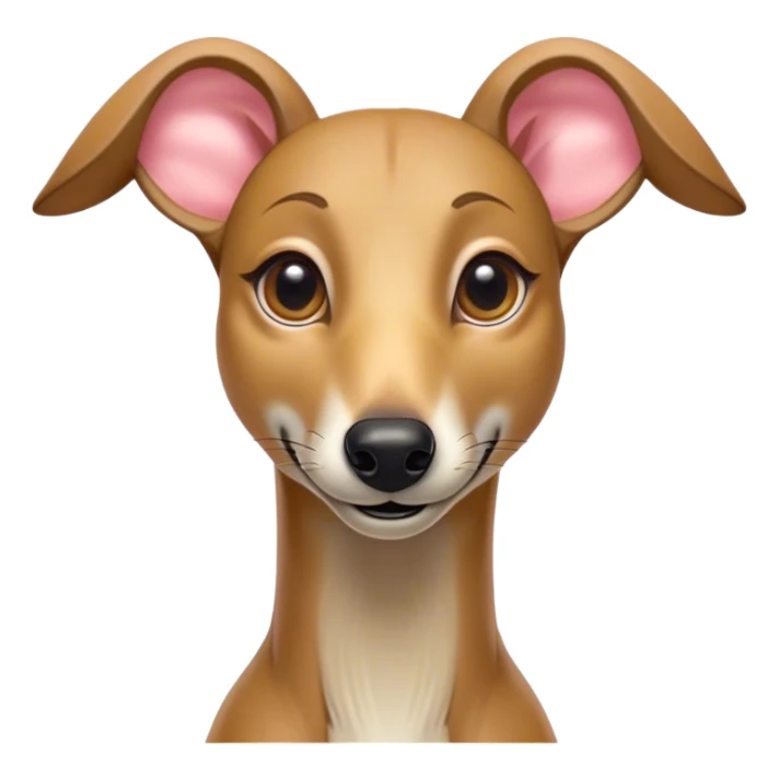 Cinematic Comical Fawn Greyhound Portrait Emoji, Head tilted dramatically with an exaggeratedly amused expression, featuring a striking fawn Fur with subtle elegance, wide, expressive eyes filled with playful disbelief, Simplified yet hilariously expressive features, highly detailed, glowing with a slightly sassy glow, high shine, dramatic yet playful, stylized with an air of cheeky charm, bright and endearing, soft glowing outline, capturing the essence of a spirited and over-the-top racer, so meme-worthy it feels like it could side-eye its way into internet fame instantly! sticker