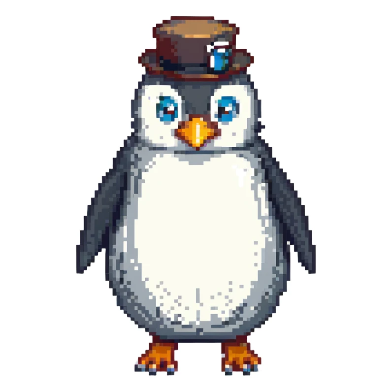 penguin with a monocle, pixel art style sticker