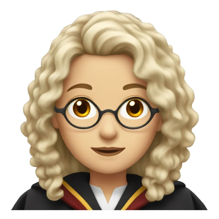 white woman with wavy hair and hogwarts robes sticker