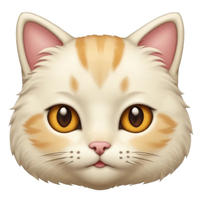 Cream cat face with short hairs, brown eyes and a neck sticker