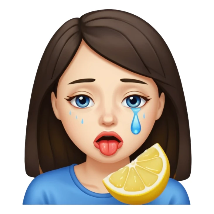 woman crying eating lemon. make tears blue color and brunette sticker