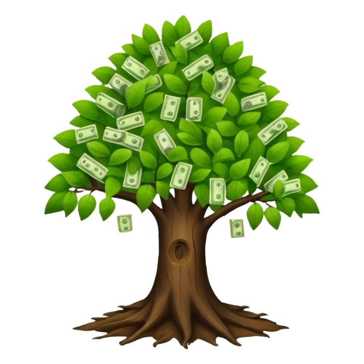A tree with the leaves with money on it (keep the bark of the tree is still dark brown.* sticker
