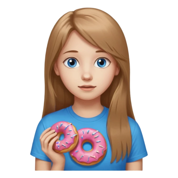 una ragazza dall‘ età di 19 anni con capelli castani chiaro lunghi e lisci ,  occhi celesti,  con addosso una maglietta con una ciambella senza orecchini  sticker