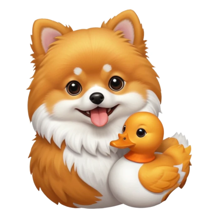 Pomeranian carrying a stuffed white toy duck in his mouth sticker