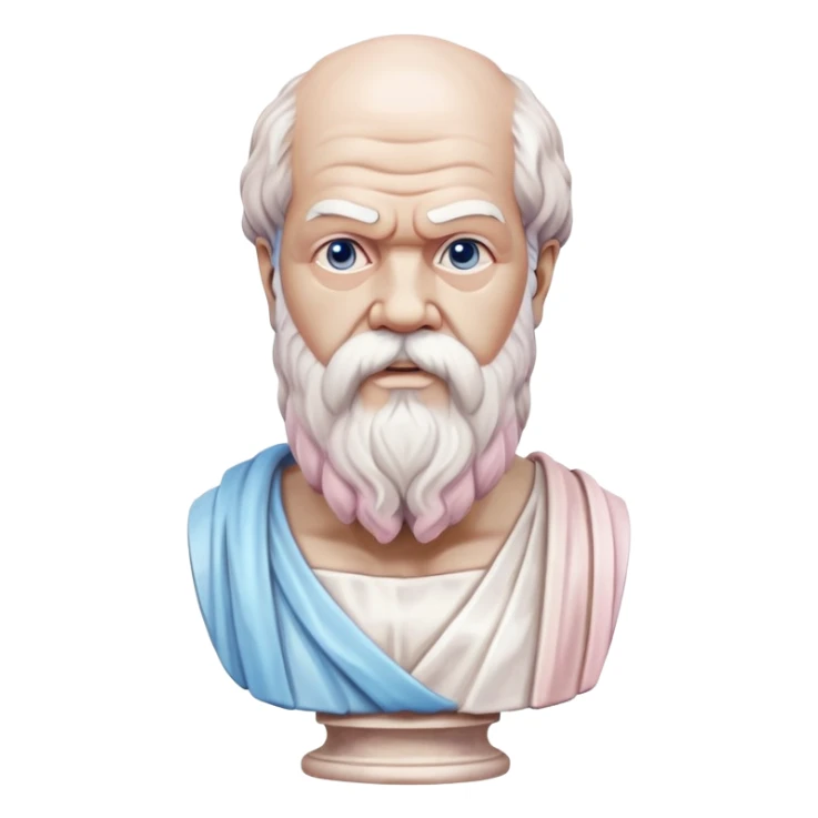 marble statue of Socrates with beard and wise expression, classical Greek philosopher bust, soft pastel colors in light pink and blue tones sticker