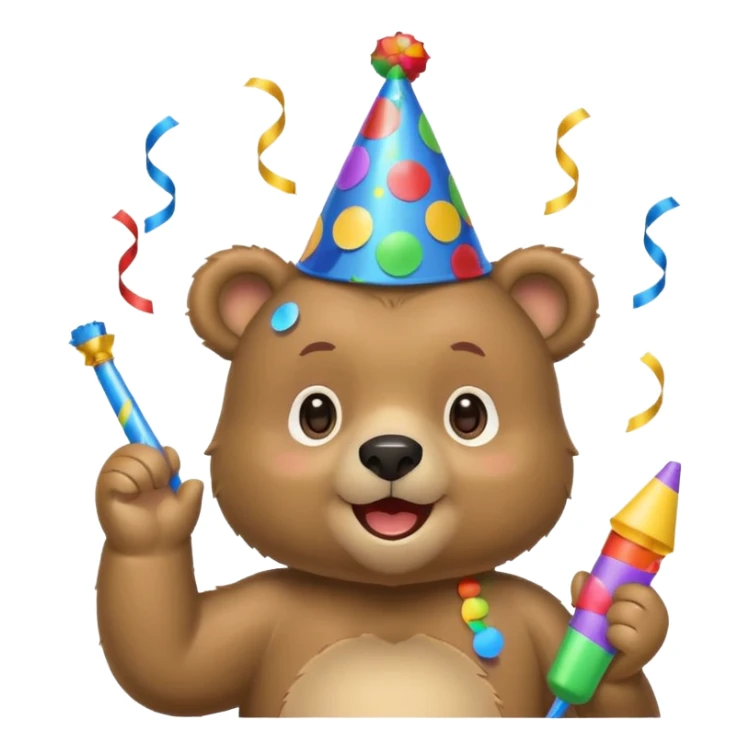 Partying bear cub with confetti and party blower sticker
