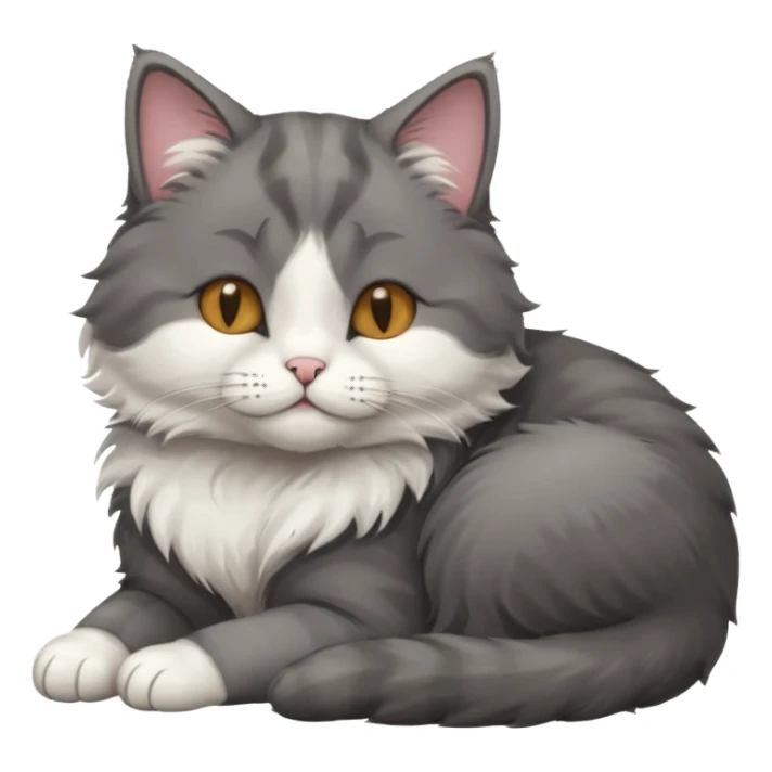 dark grey and white small cat with his eyes closed, leaning his head on his paw while leaning on his elbow lying down sticker