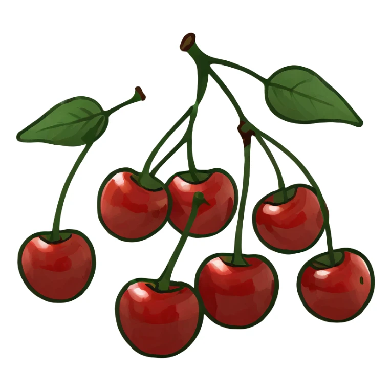 3D style cluster of shiny red cherries with green stems sticker