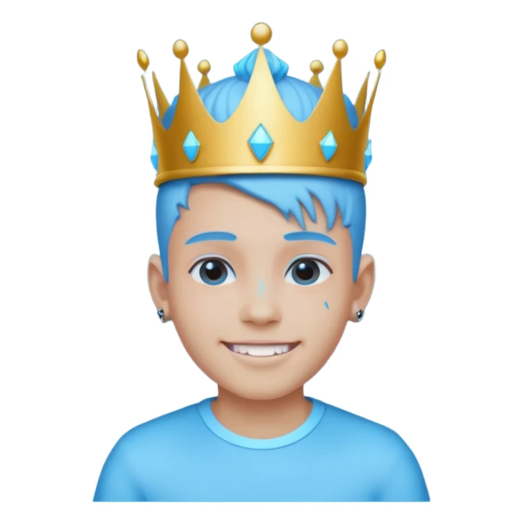 boy neon cyberpunk light blue happy crown white and blue sticker