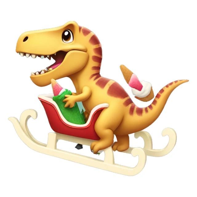 Dinosaur eating icecream on a sleigh sticker