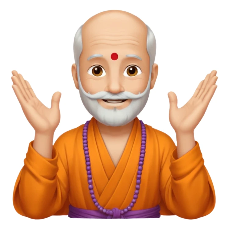 Yogi ji, smiling face, hands in namaste, white beard sticker