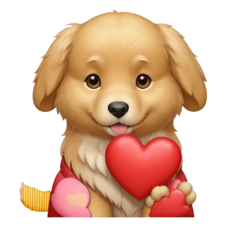 A dog holding a heart (modelled after a Golden Retriever) sticker