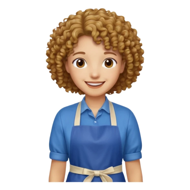 person with curly hair in blue apron sticker