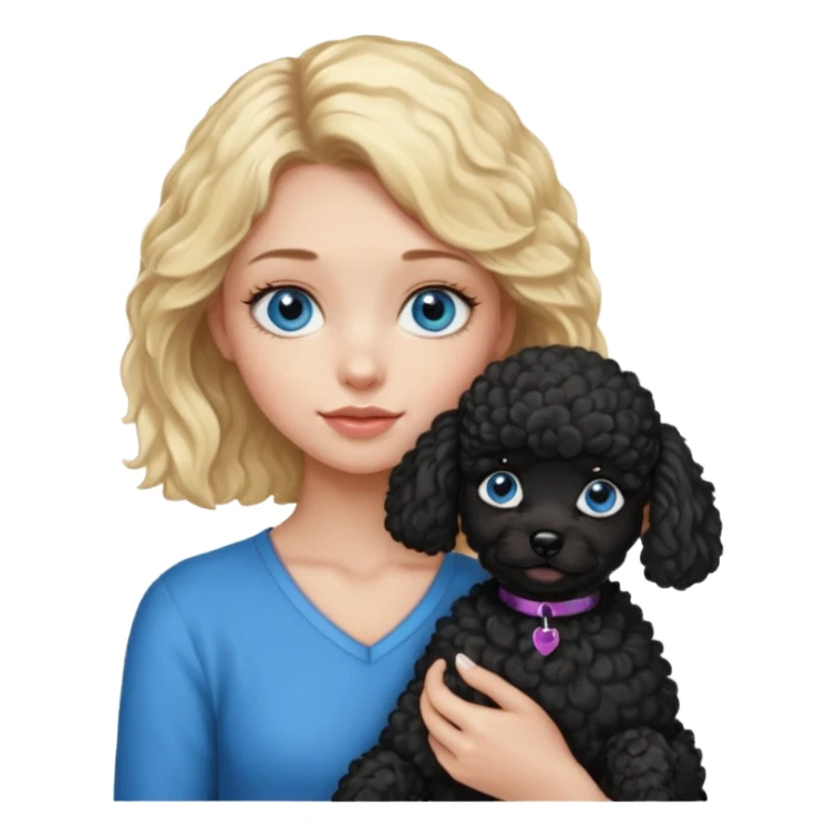blonde girl with blue eyes holding black puppy poodle sticker