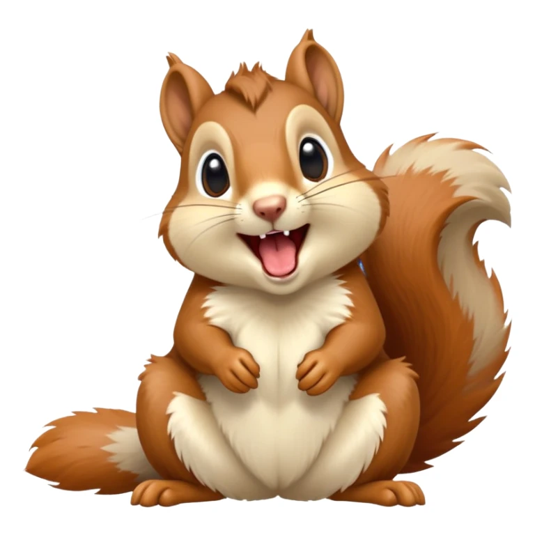 cinematic-cute-yawning squirrel-portrait-emoji,-head-tilted-playfully-and-inquisitively,-featuring-a-fluffy,-vibrant-auburn-fur-with-a-delicate-cream-belly-and-a-bushy-tail,wide-open yawn, revealing a soft grey  -round,-sparkling-eyes-filled-with-curious-mischief, sticker