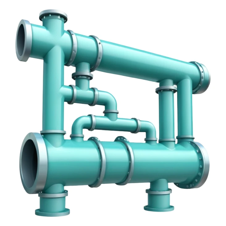 Gas pipeline in cool tones with sky blue, teal green, white, and light gray sticker
