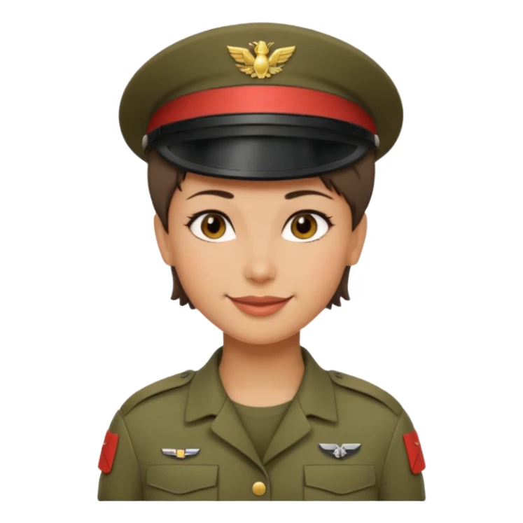 Apple-style emoji: female soldier, bust, no cap/helmet, friendly smile sticker