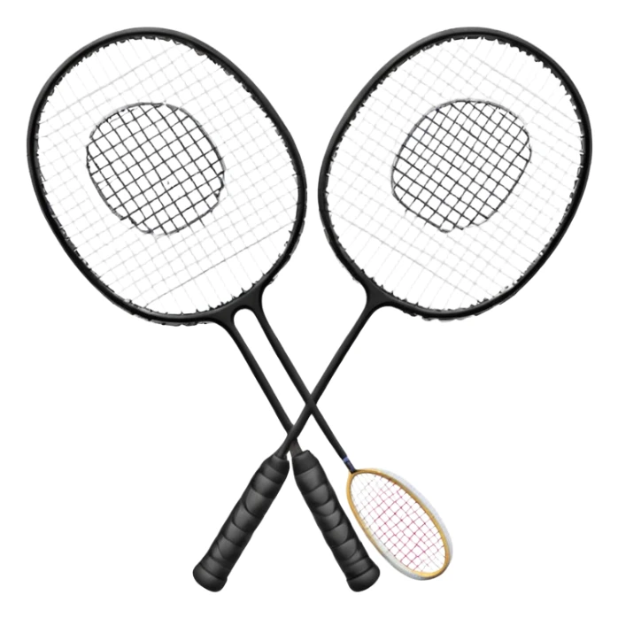 Two crossed badminton rackets with a shuttlecock resting in between, set against the faint outline of a badminton court. The image highlights the tools of the sport, with a subtle emphasis on the court's net and boundaries, symbolizing competition and skill. sticker