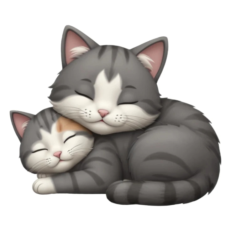 dark grey and white small cat with closed eyes, leaning his head on his paw while leaning on his elbow lying down sticker