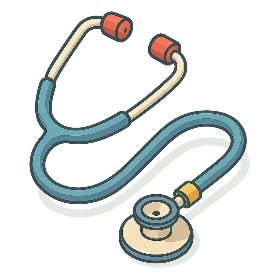 stethoscope, isometric view, 2D isometric style, detailed drawing, detailed shadows and highlights, clean contours, soft lighting, transparent background sticker