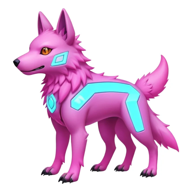  pastel dark bright vibrant futuristic lush warm-colored neon-glowing electric maned canine-Fakémon-Vernid-Digimon-creature (full body) sticker