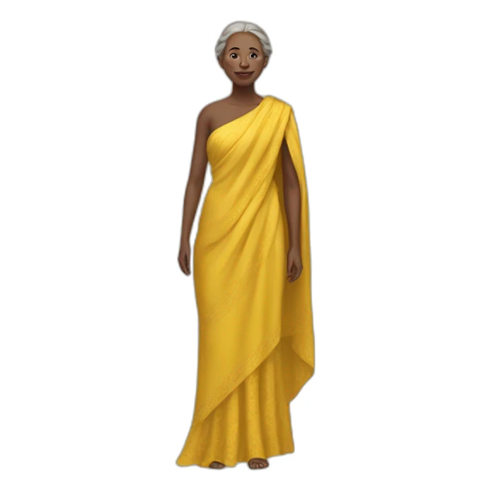 a white woman in a yellow shawl in full growth sticker