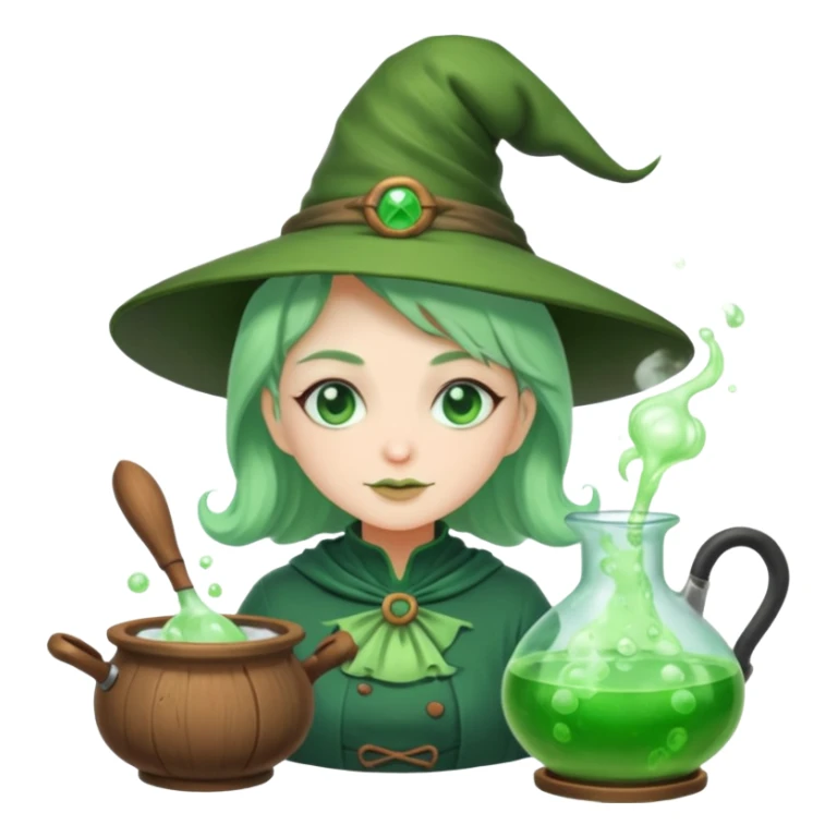 green witch cooking potion sticker