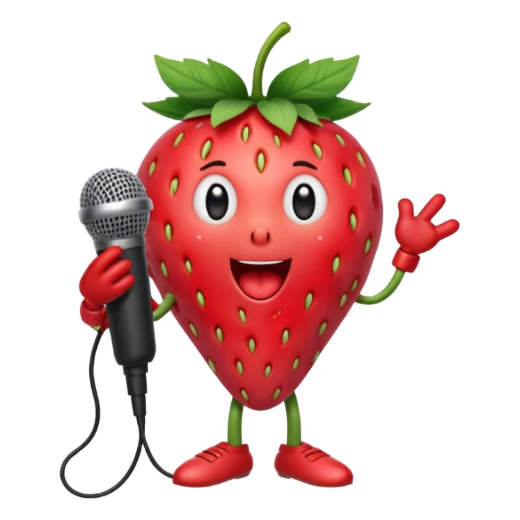 Singing Strawberry who is singing to a mic with arms and legs  sticker