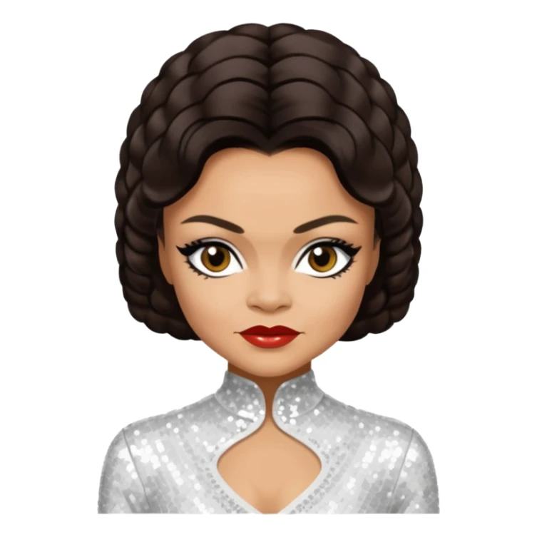 Eartha Kitt with dark brown hair, white sequin outfit sticker