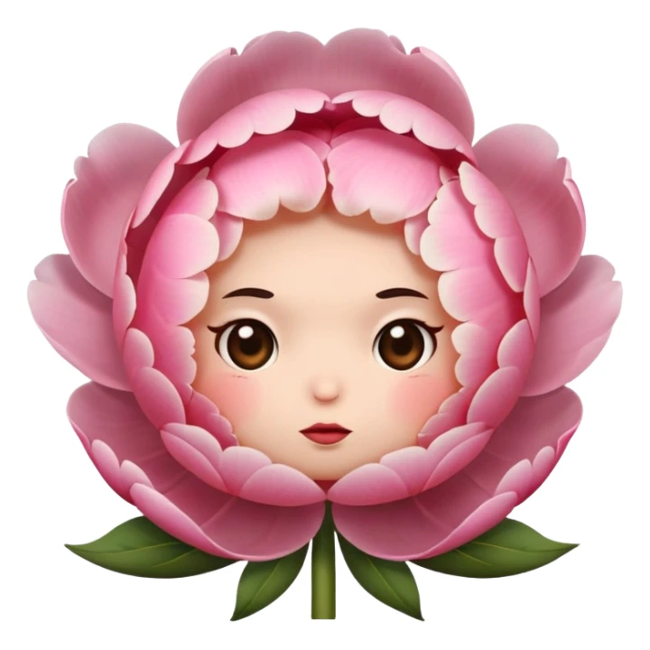pink peony flower with a round body, blushing cheeks, nervous expression sticker