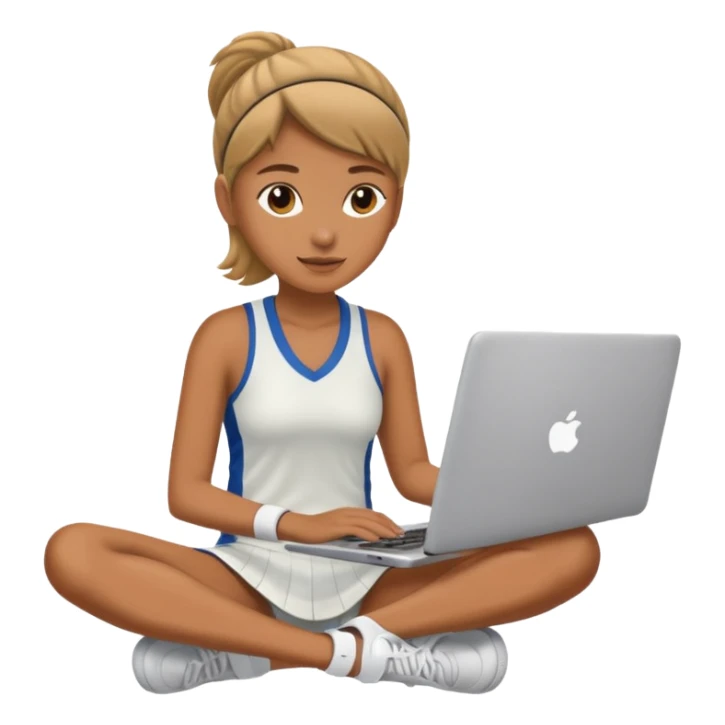 A tennis player sits at her laptop sticker