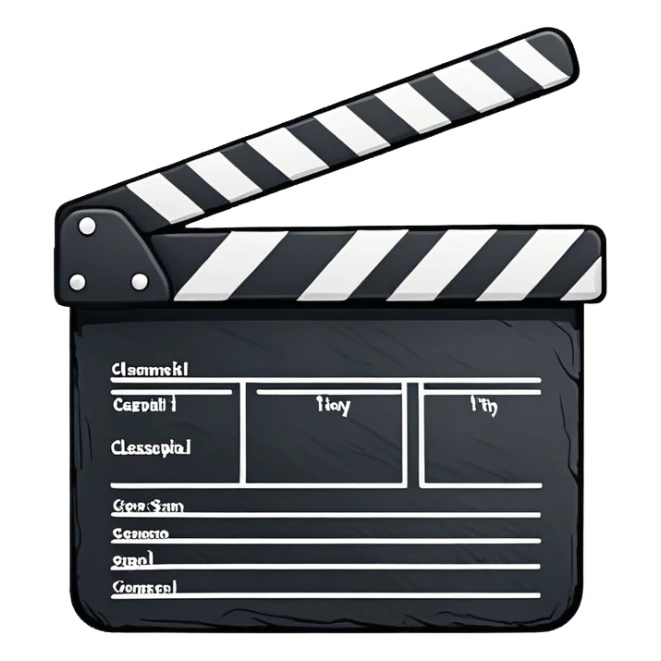sketch-style movie clapper outline, hand-drawn feeling, just basic shape with diagonal, no fill sticker
