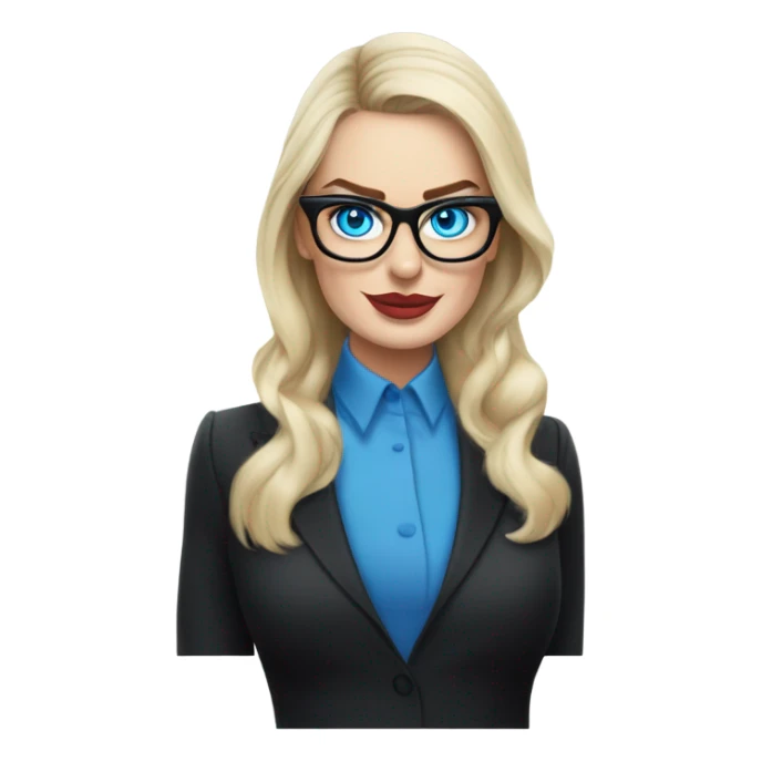 Real margot robbie secretary,  bright blue eyes, wearing black glasses  sticker