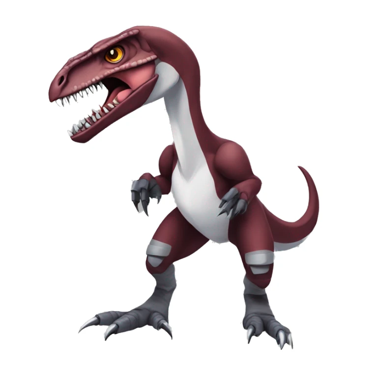 Maroon edgy badass modern velociraptor-Digimon, full body sticker