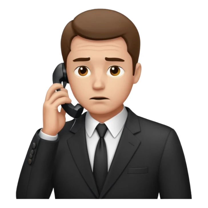 A man on the phone about to make a complaint but sad sticker