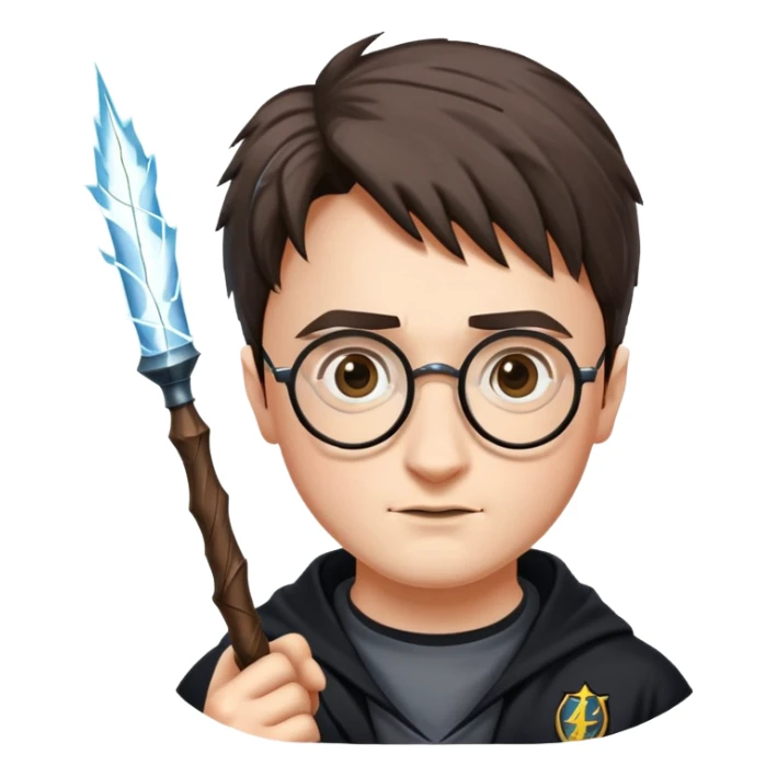 Harry Potter with glasses, lightning scar, and wand sticker