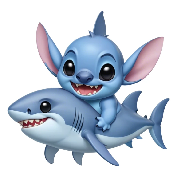 Disney's stitch, riding a great white shark  sticker