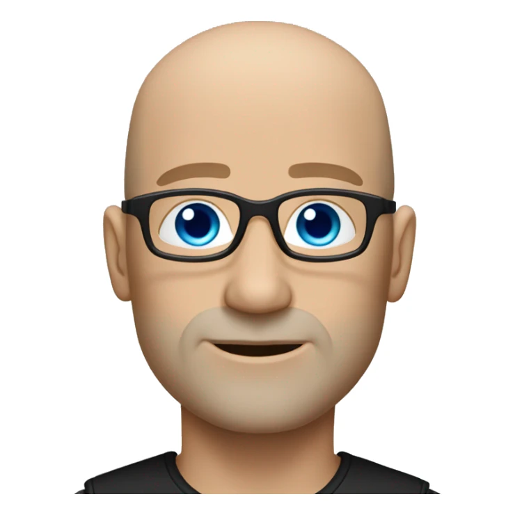 bald white man with blue eyes, stubble, glassses. black clothes sticker