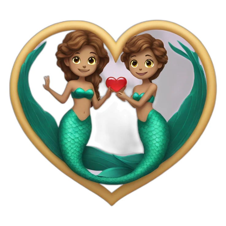 Two brown haired mermaids with their tails formed into a heart sticker