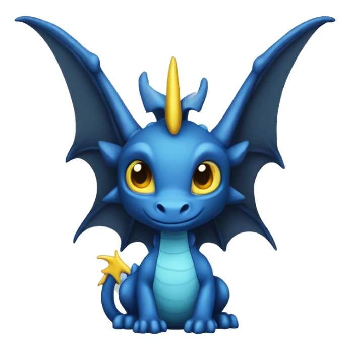 a dark blue dragon with yellow horns, black and white eyes, small blue ears and light blue wings sticker