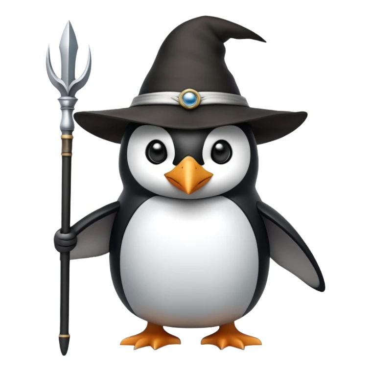 Penguin dressed as Odin with one eye, wearing a wide-brimmed hat and holding a spear sticker