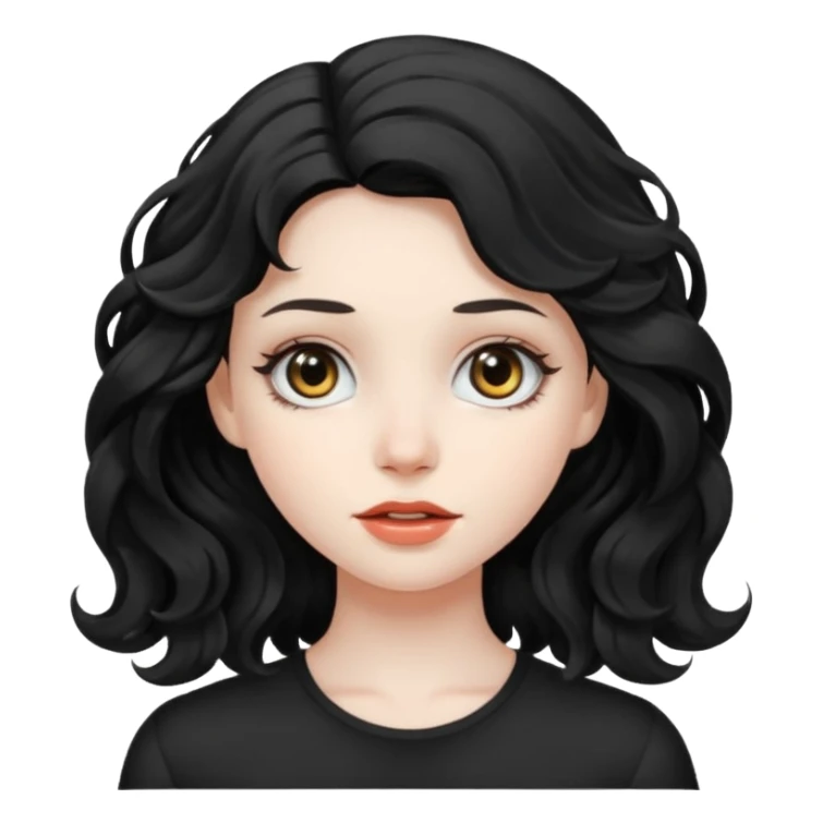 Crea una ragazza con stile black metal, capelli neri mossi dalle spalle e occhi bianchi sticker