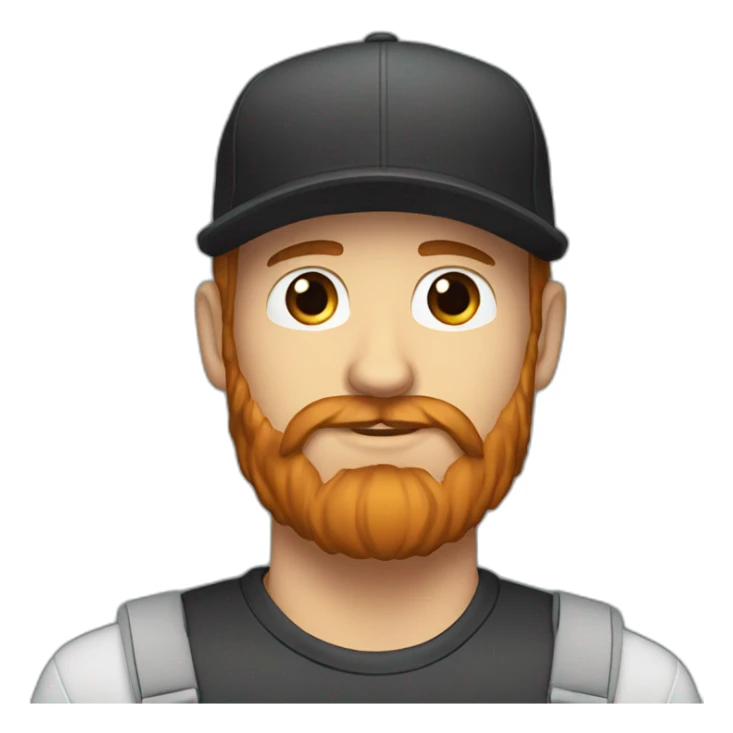 Handsome man in a cap and a red beard with a black labrador dog sticker