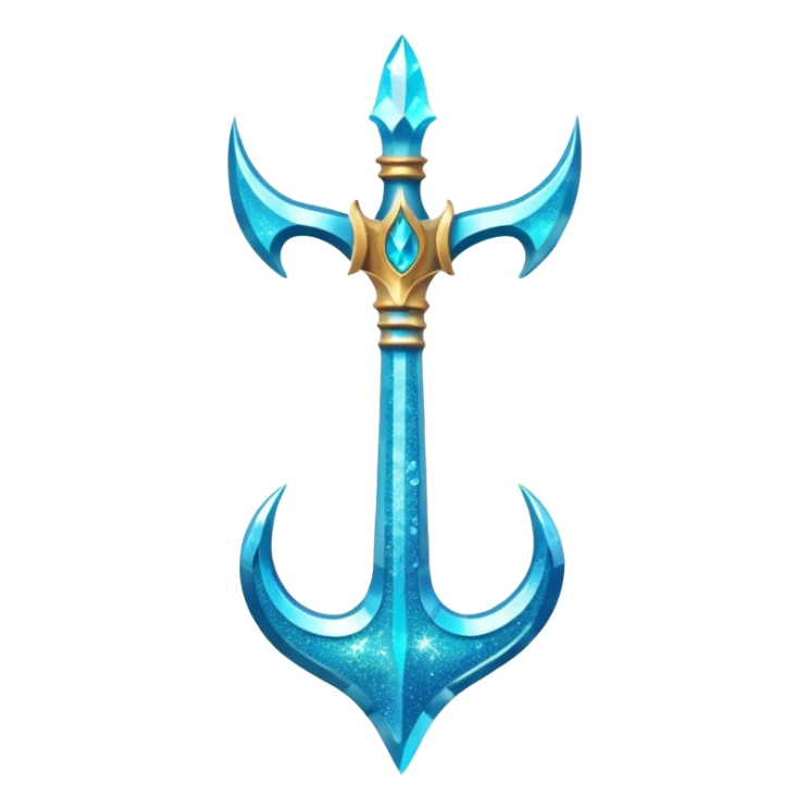 Cyan Poseidon's trident with glitter and water effects around it. sticker