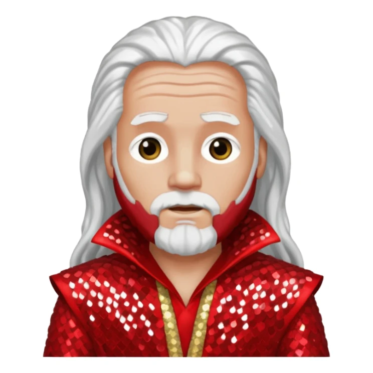 Moses from The Bible with long white hair, red sequin outfit sticker