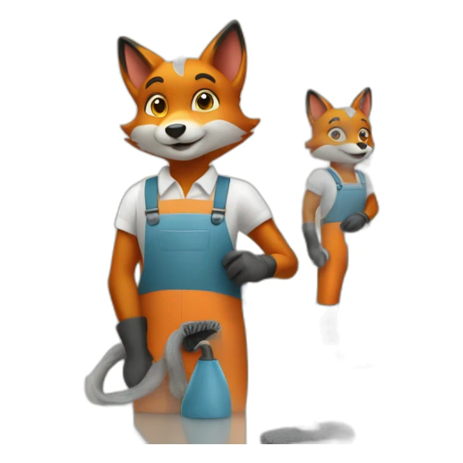 5 foxes working in a cleaning company with job attributes sticker