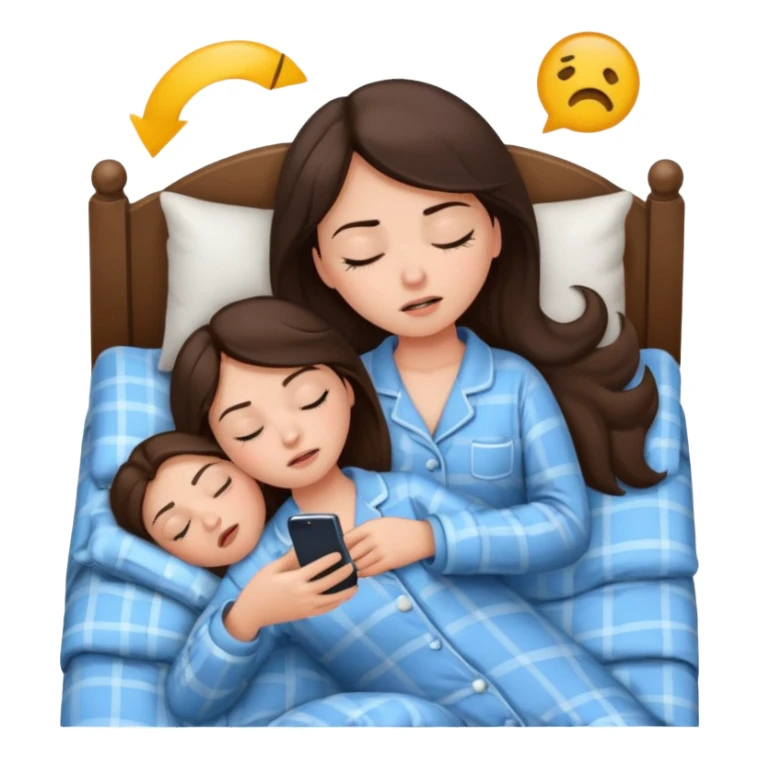 generate a girl brunette sleeping in bed.Her phone ringing. She looks mad sticker