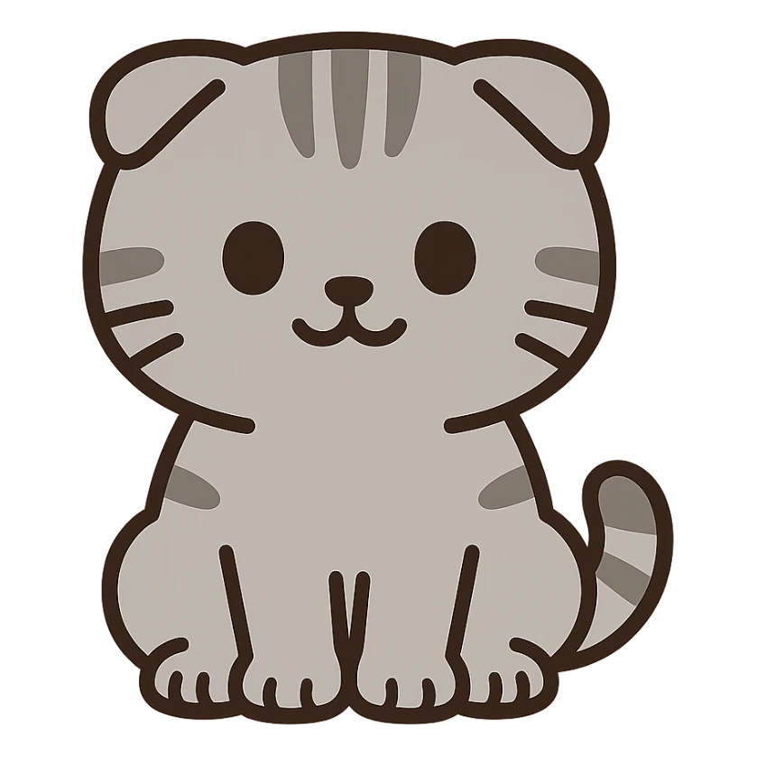 flat toon kawaii scottish fold kitten sitting, twitter style emoji sticker